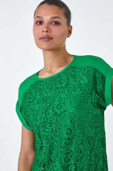 Roman Green Lace Panel Stretch Jersey Top