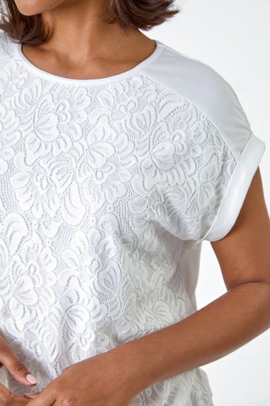 Roman Ivory Lace Panel Stretch Jersey Top