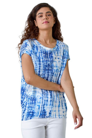 Roman Blue Textured Tie Dye Cocoon Top