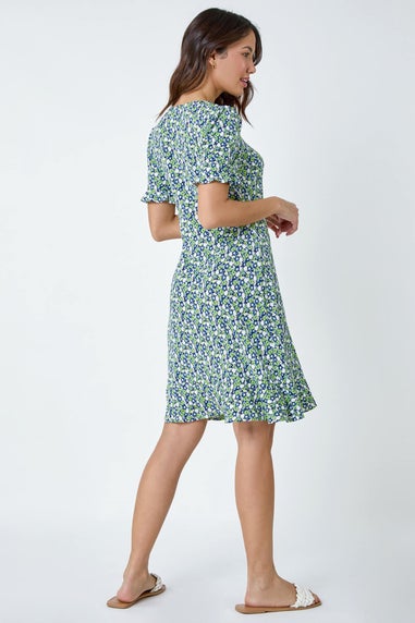 Roman Green Ditsy Floral Side Button Dress