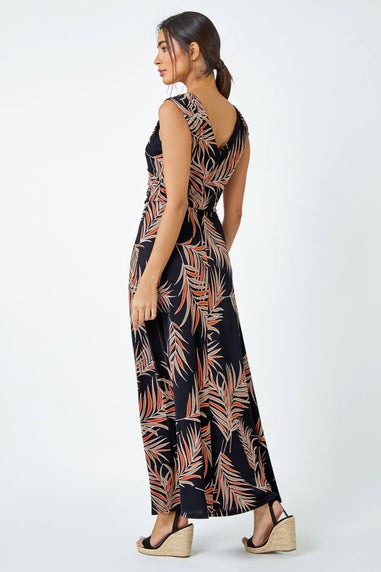 Roman Rust Tropical Puff Print Wrap Maxi Dress