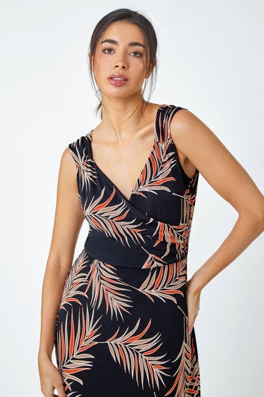 Roman Rust Tropical Puff Print Wrap Maxi Dress