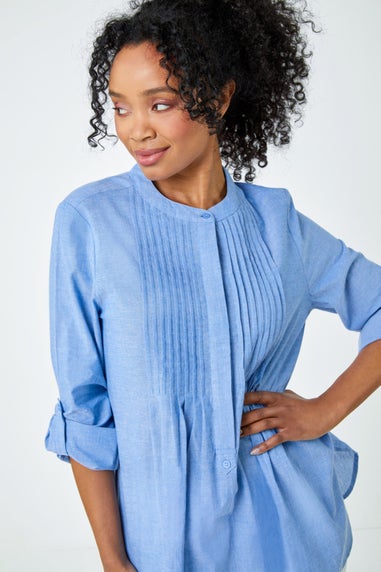 Roman Blue Petite Collarless Cotton Shirt