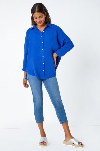 Roman Royal Blue Cotton Textured Button Shirt