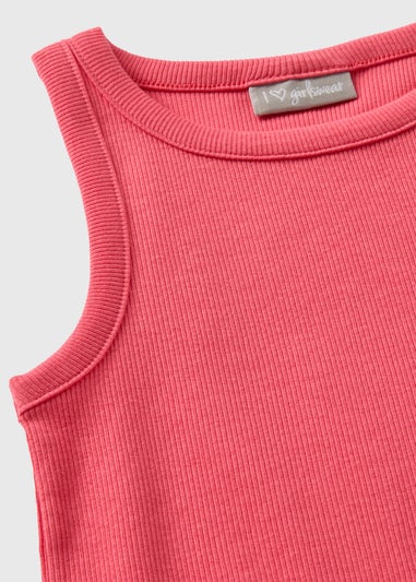 Girls Coral Ribbed Dress (7-15yrs)