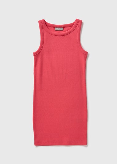 Girls Coral Ribbed Dress (7-15yrs)