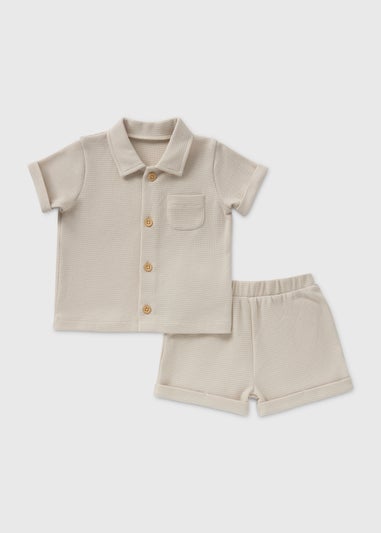 boys Stone Waffle Shirt & Shorts Set (Newborn-23mths)