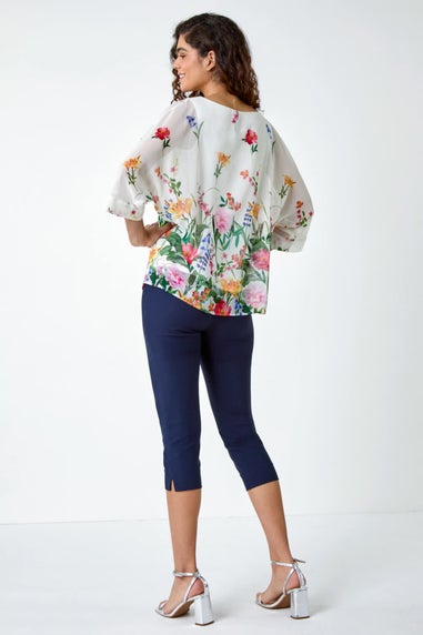 Roman Ivory Floral Border Print Overlay Top