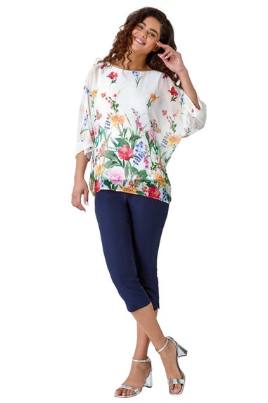 Roman Ivory Floral Border Print Overlay Top