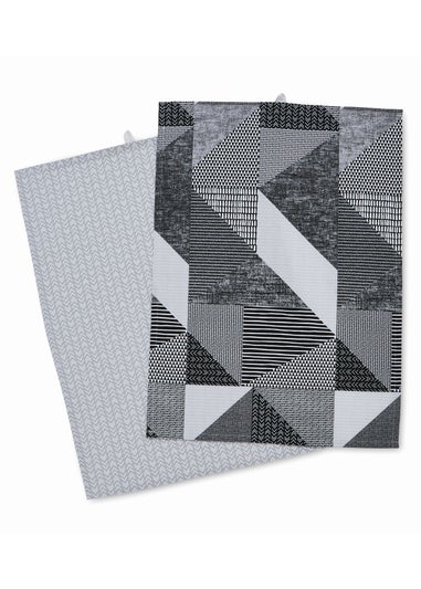 Catherine Lansfield Grey Larsson Geo Cotton Kitchen Tea Towel Pair (50x75 cm)