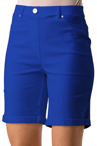 Roman Royal Blue Elastic Waist Turn Up Stretch Shorts