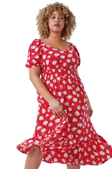 Roman Red Floral Print Midi Dress