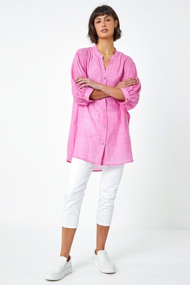 Roman Pink Plain Oversized Cotton Blend Shirt