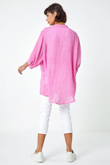 Roman Pink Plain Oversized Cotton Blend Shirt