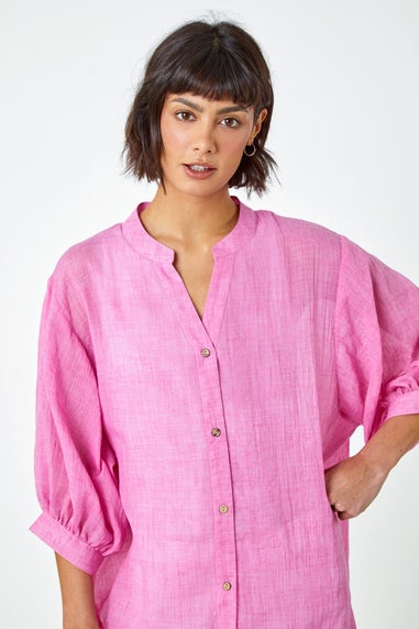 Roman Pink Plain Oversized Cotton Blend Shirt