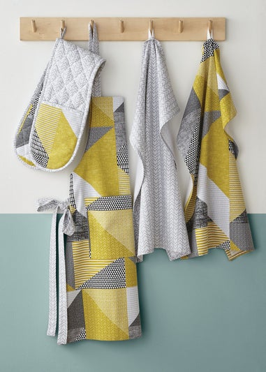 Catherine Lansfield Ochre Larsson Geo Cotton Kitchen Towel Pack of 4 (50x75 cm)