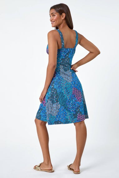 Roman Blue Abstract Floral Stretch Jersey Dress