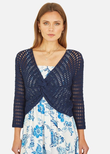 Yumi Navy Crochet Cotton Twisted Bolero Top