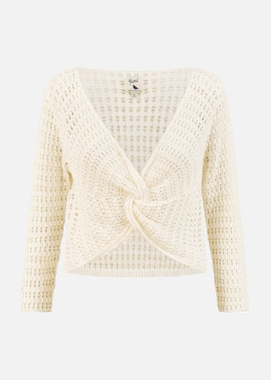 Yumi Ivory Crochet Cotton Twisted Bolero Top