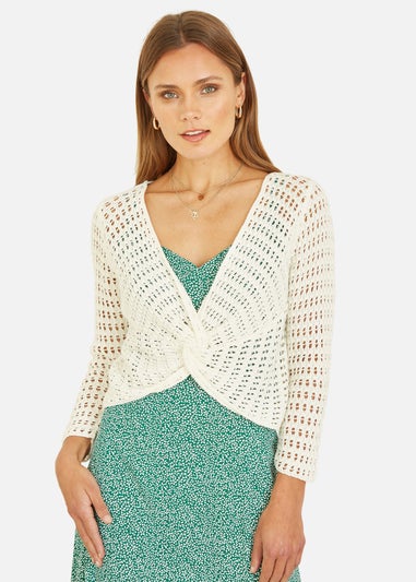 Yumi Ivory Crochet Cotton Twisted Bolero Top