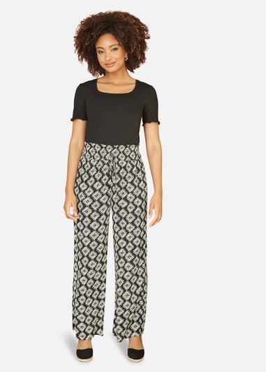 Yumi Black Geo Print Relaxed Fit Trousers