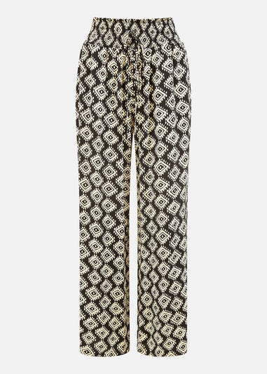 Yumi Black Geo Print Relaxed Fit Trousers