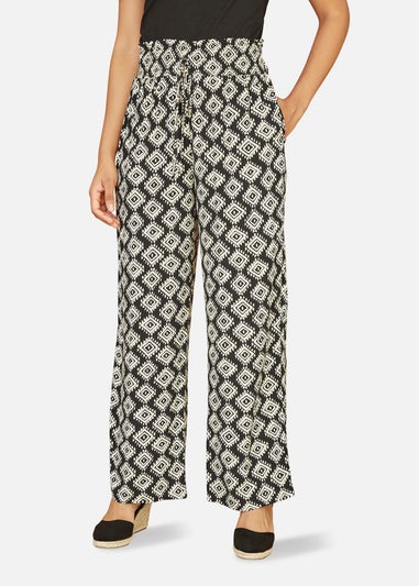 Yumi Black Geo Print Relaxed Fit Trousers