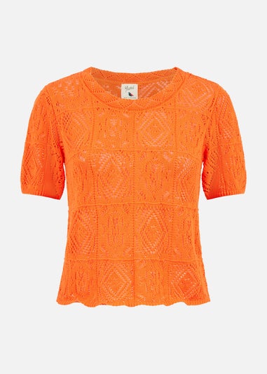 Yumi Orange Cotton Crochet Knitted Top