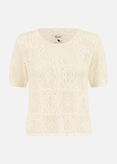 Yumi Ivory Cotton Crochet Knitted Top