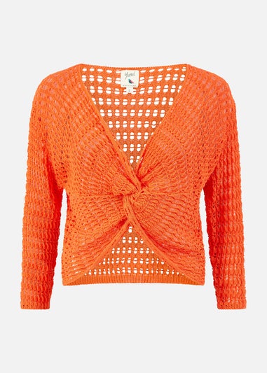 Yumi Orange Crochet Cotton Twisted Bolero Top