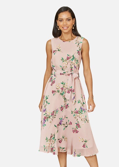 Yumi Blush Floral Print Midi Skater Dress