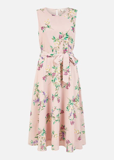 Yumi Blush Floral Print Midi Skater Dress