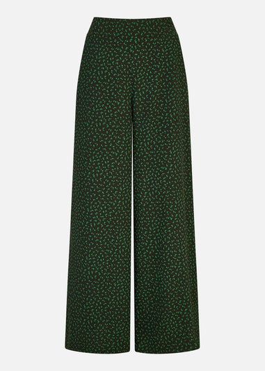 Yumi Black Ditsy Floral Print Relaxed Wide Leg Trousers