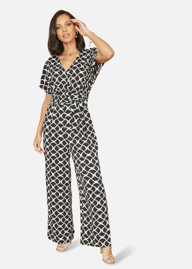 Yumi Black Geometric Print Wrap Jumpsuit