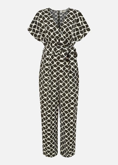 Yumi Black Geometric Print Wrap Jumpsuit