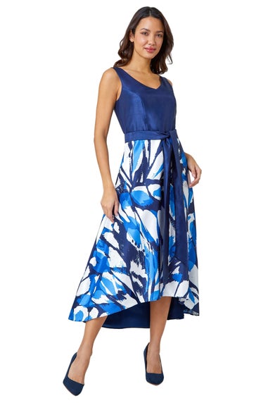 Roman Navy Butterfly Print Fit & Flare Dress