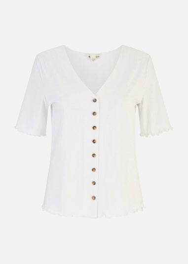 Yumi White Cotton Button Detail T-Shirt