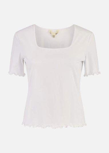 Yumi White Cotton Jersey Lettuce Trim T-Shirt