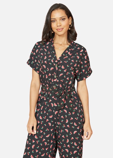 Yumi Black Recycled Watermelon Print Jumpsuit