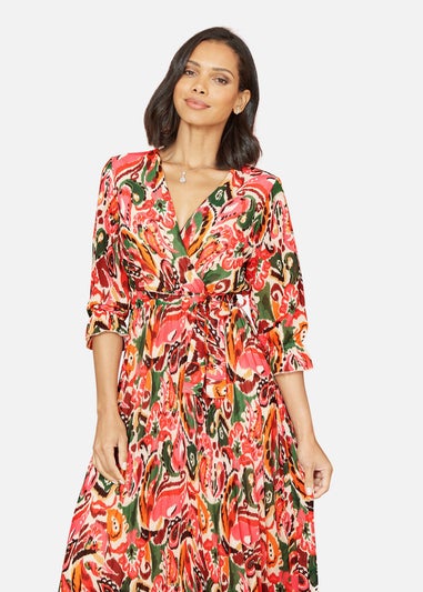 Yumi Pink Paisley Pleated Midi Dress With Pleats