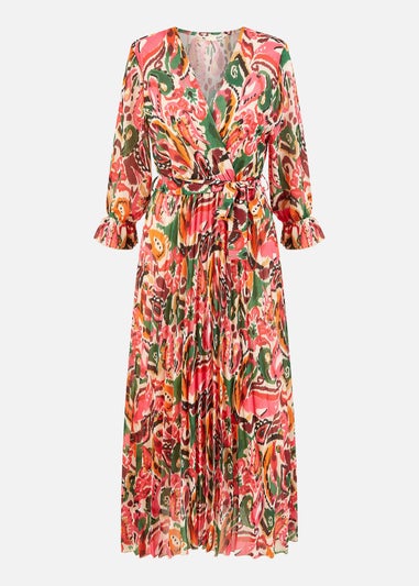 Yumi Pink Paisley Pleated Midi Dress With Pleats