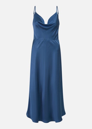 Yumi Navy Satin Cowl Neck Midi Dress