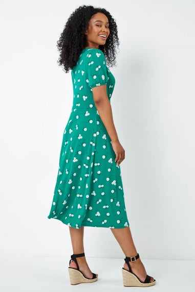 Roman Petite Green Petite Floral Print Midi Dress