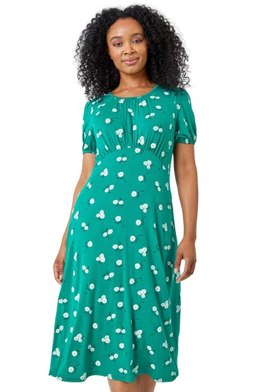 Roman Petite Green Petite Floral Print Midi Dress