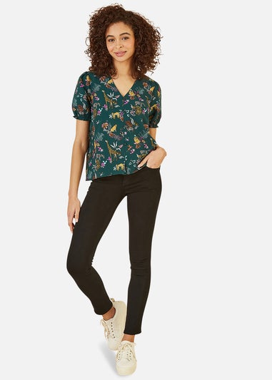 Yumi Green Recycled Fabric Safari Animal Print Shirt