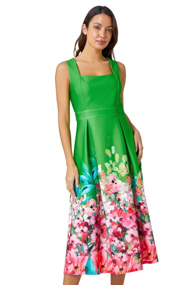 Roman Green  Premium Stretch Floral Midi Dress