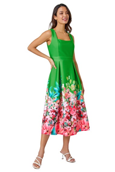 Roman Green  Premium Stretch Floral Midi Dress