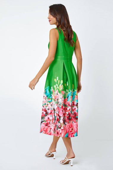 Roman Green  Premium Stretch Floral Midi Dress