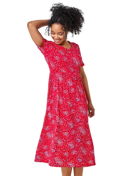 Roman Petite Red Petite Floral Print Midi Dress