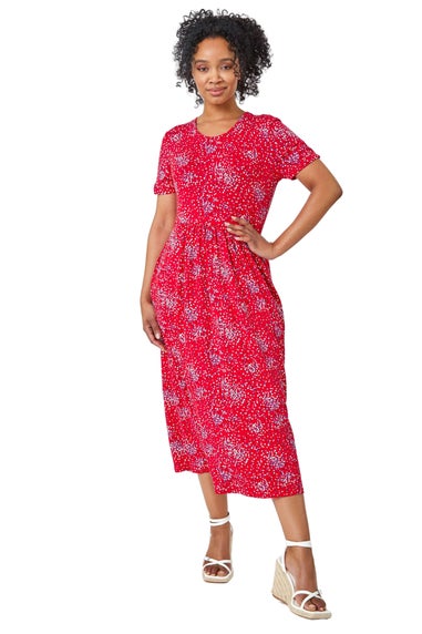 Roman Petite Red Petite Floral Print Midi Dress